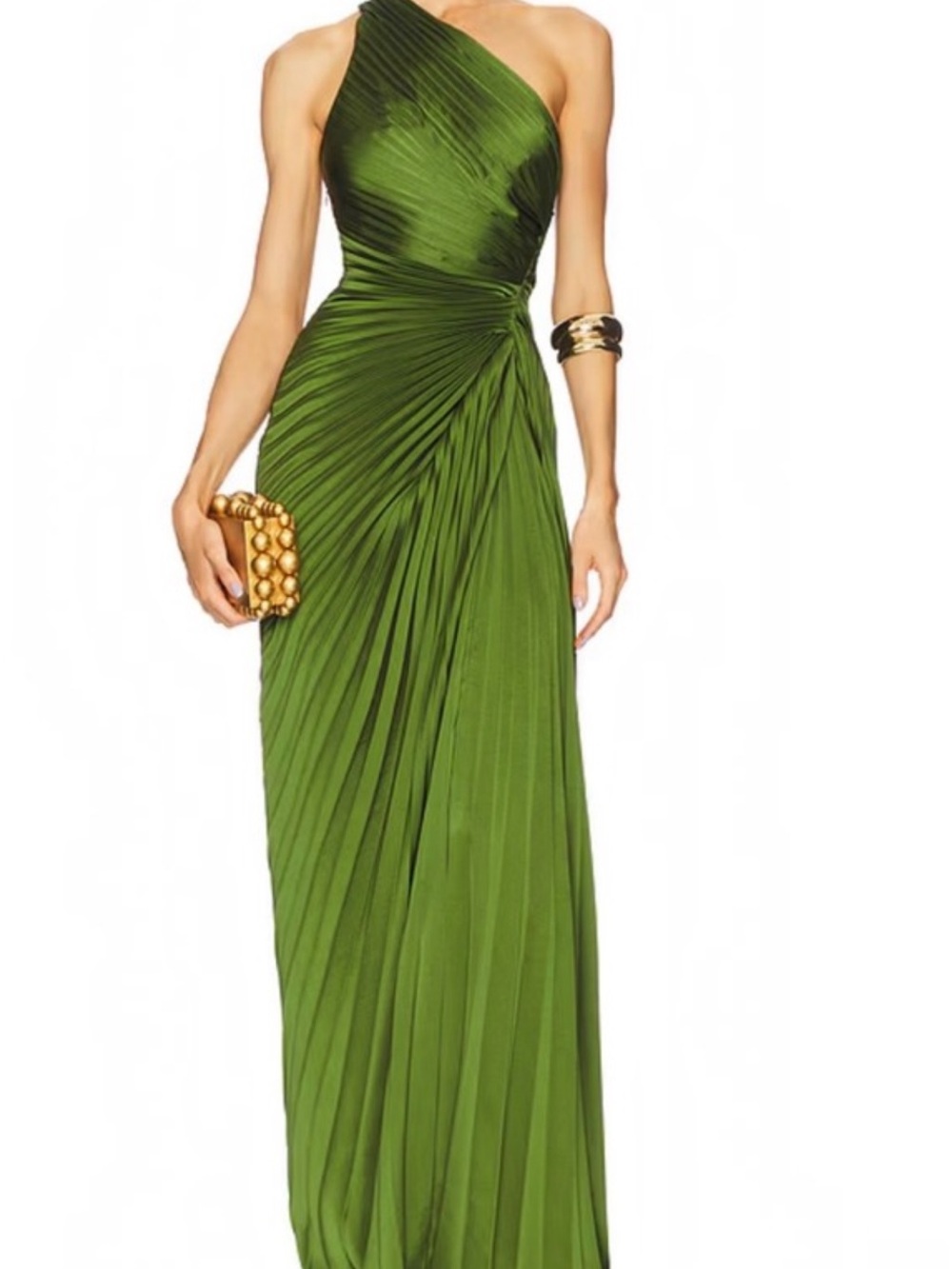 A.L.C. One-Shoulder Olive Green Pleated Gown